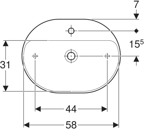 Geberit 500.778.01.2 VariForm pultra ültethető mosdó, ellipszis alakú, csaplyuk-peremmel 60x45cm