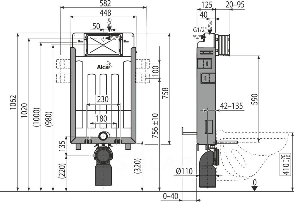 Alcaplast AM115/1000E Renovmodul falsík alatti,beépíthető Wc tartály ECOLOGY befalazáshoz