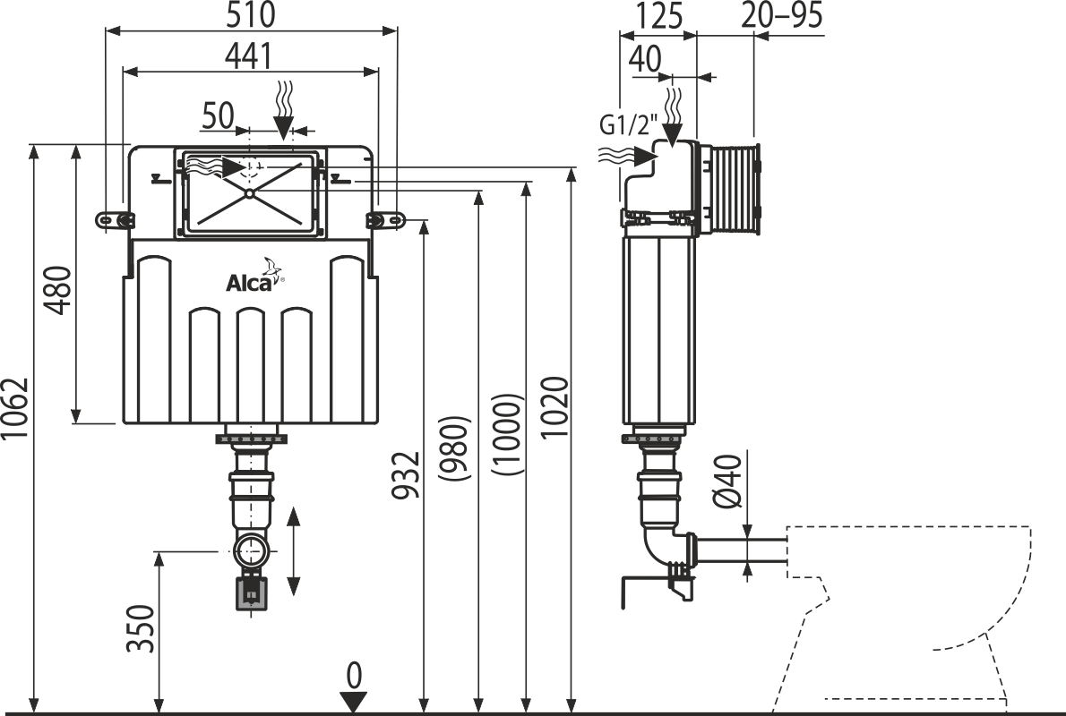 Alcaplast AM112 Basicmodul beépíthető Wc tartály,befalazáshoz