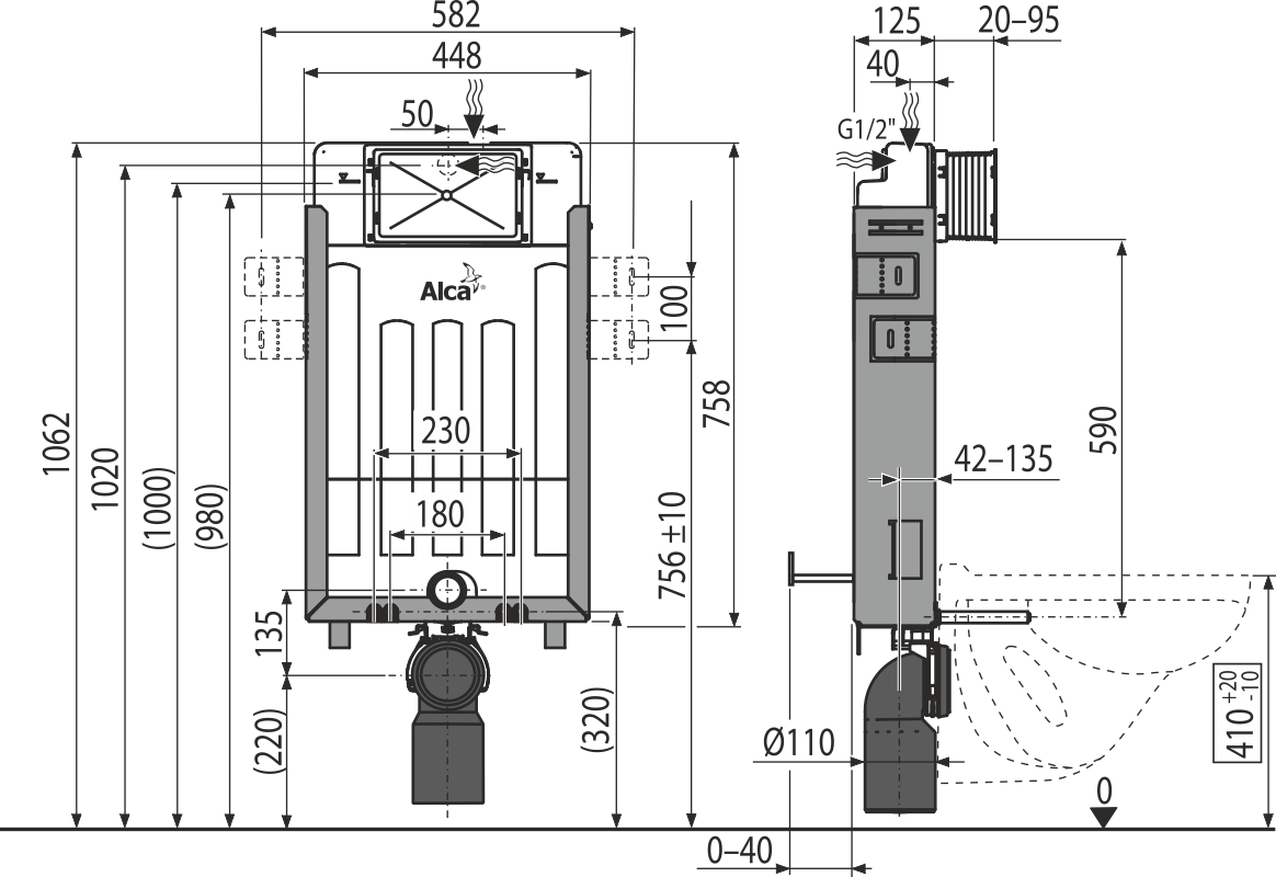 Alcaplast AM115/1000 Renovmodul falsík alatti,beépíthető Wc tartály