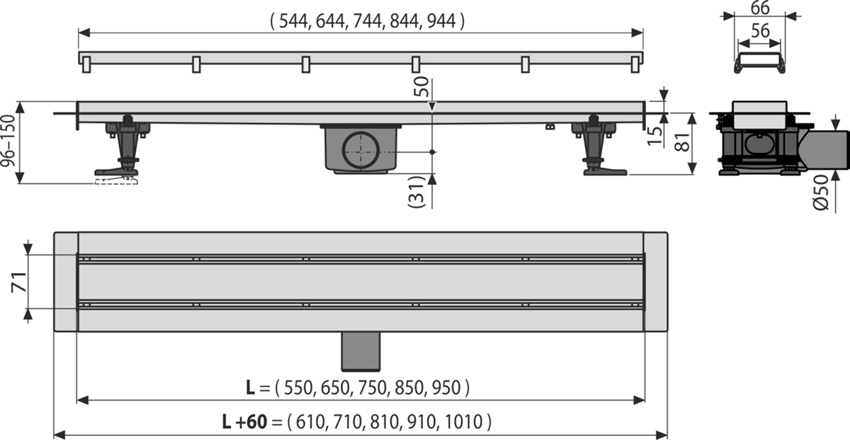 Alcaplast APZ13-Double9 650 Fit and Go zuhanyfolyóka, kétoldalú Double ráccsal