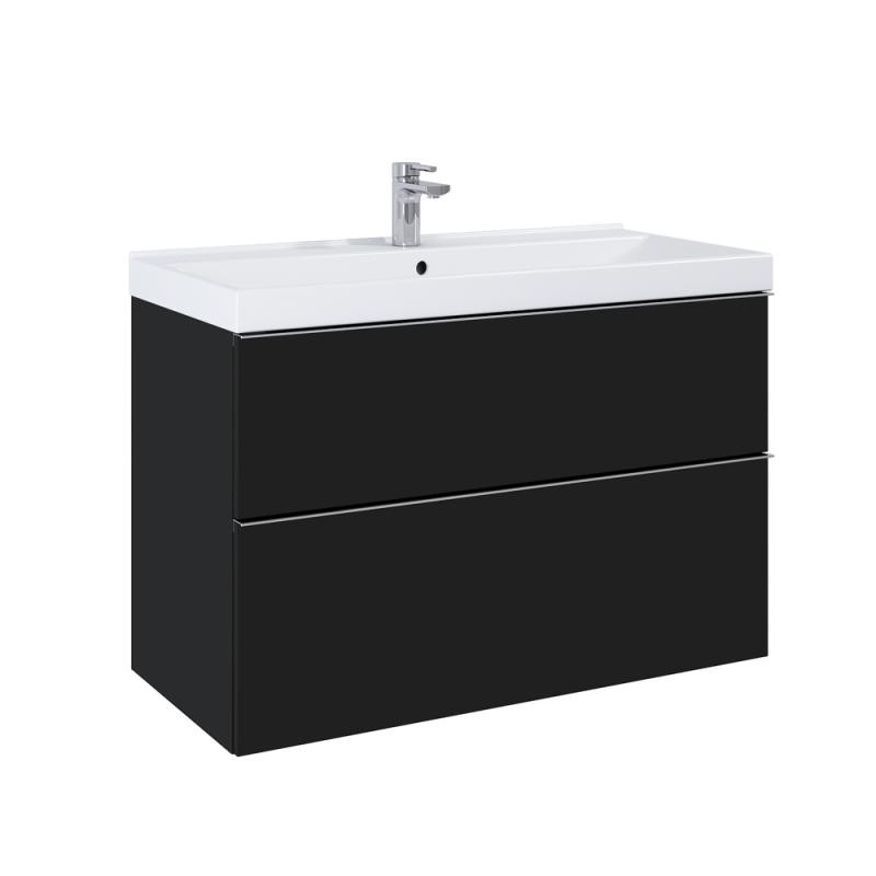 AREZZO design MONTEREY 100 cm-es alsószekrény 2 fiókkal Matt fekete színben, szifonkivágással - AR-168107