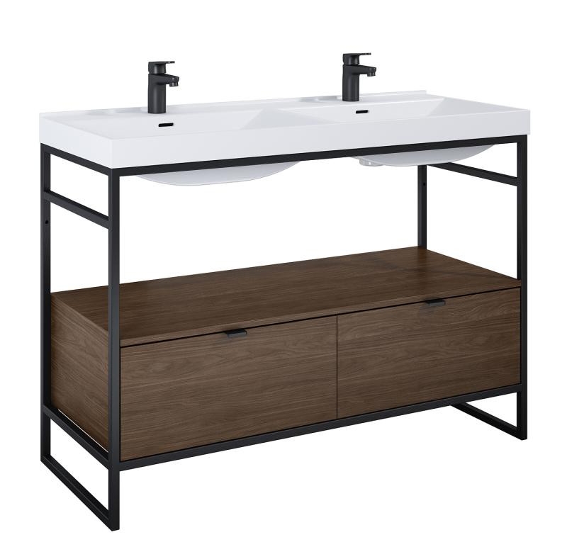 AREZZO design NEBO alsószekrény 120 cm-es, 2 fiókkal, Lincoln dió, matt fekete (2 doboz) - AR-168682SET