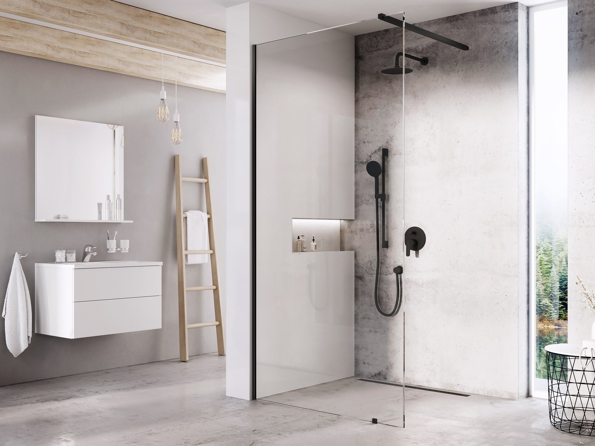 RAVAK GW9WP030SZ1 Walk-In Wall Szett 150, zuhanykabin fekete+transparent