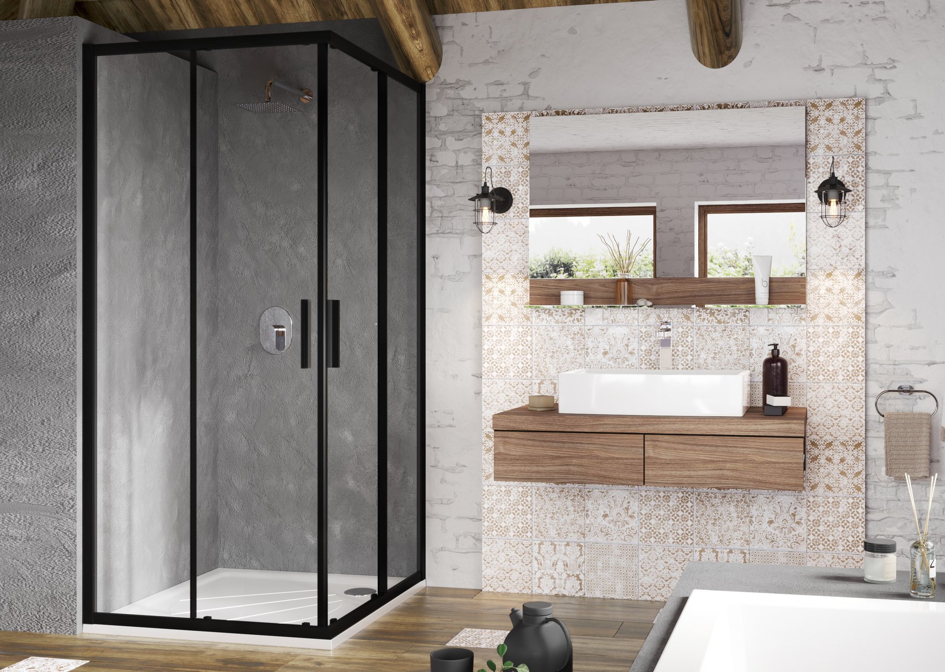 RAVAK X1LM70300Z1 Blix Slim BLSRV2 90x90 zuhanykabin fekete+transparent