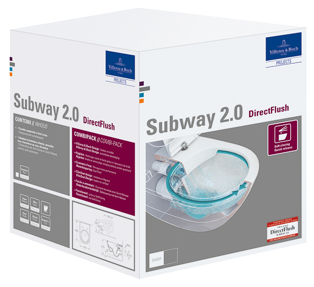 VILLEROY & BOCH SUBWAY 2.0 kombipack 5614R201 Perem nélküli fali WC, lecsapódásmentes ülőkével 5614 R2 01